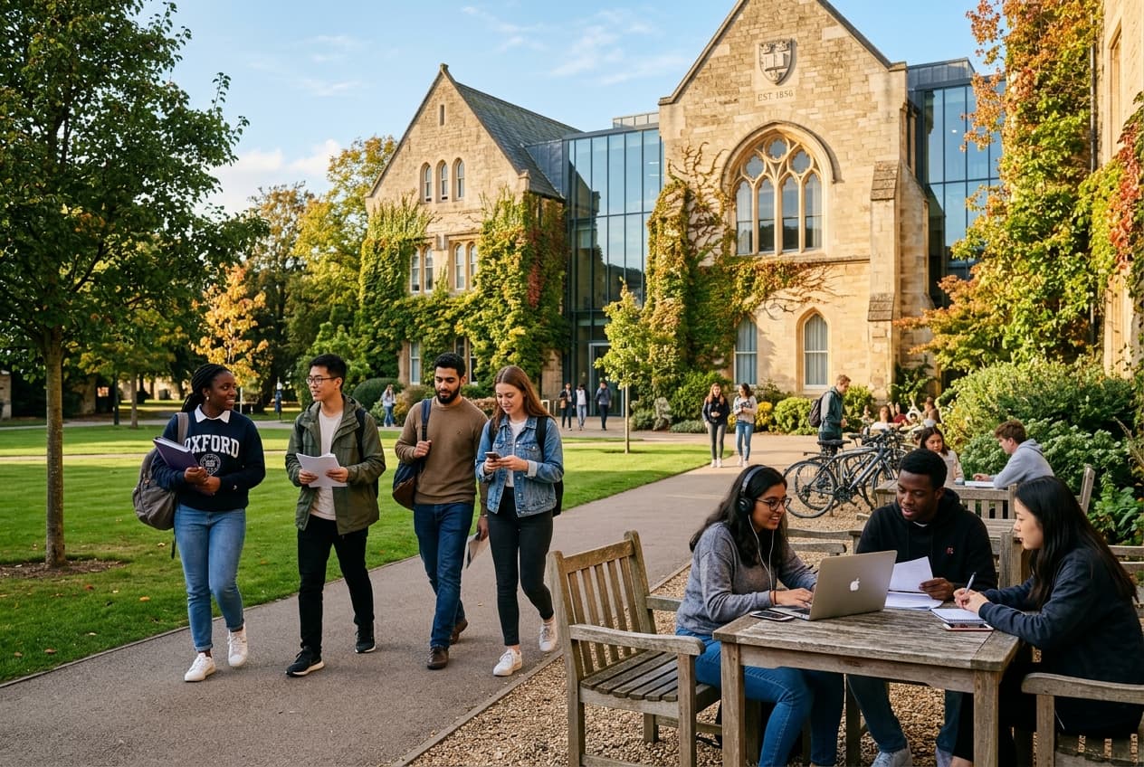 International students at a prestigious university campus